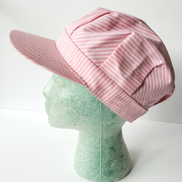 Striped Pale Pink Train Engineer Cap - Picture 3 of 8